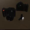 Fujifilm Digital Cameras Front And Back Views With Miniature Figure On White Block
