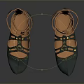Green Knee High Shoes With Stylish Straps And Decorative Brown Soles