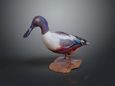 Detailed Blue Headed Duck Figurine With White Brown Feathers On Stone Base 3d model
