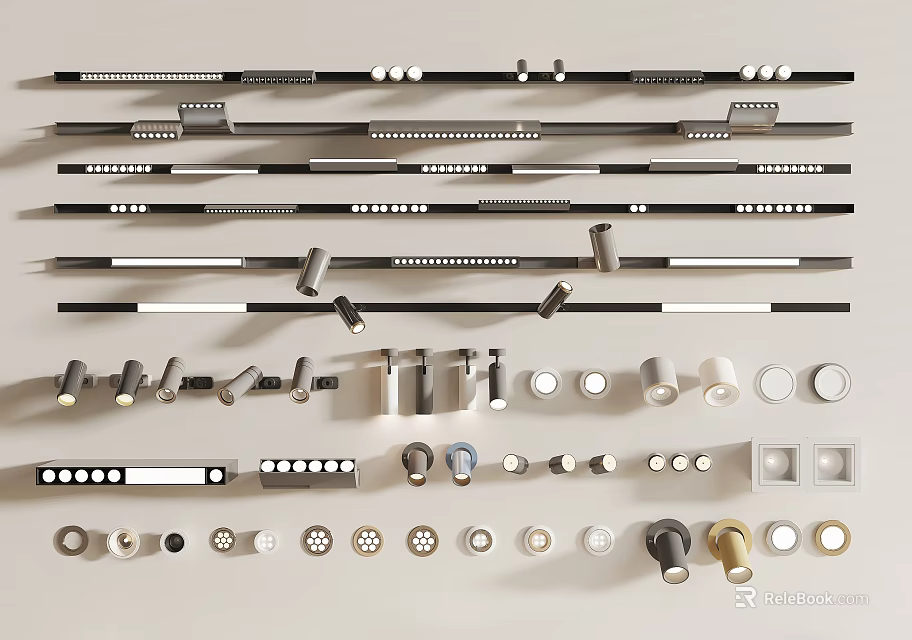 Modern Sleek Downlights And Spotlights With Various Metallic Designs For Home Interior 3d model 