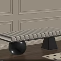 Stylish Modern Accent Stool With White Padded Rolled Seat And Black Spherical Geometric Base