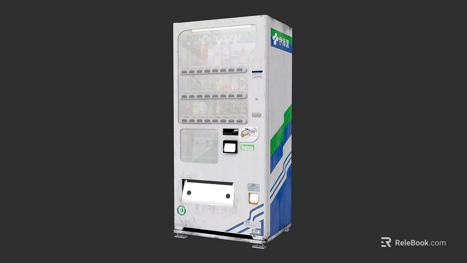 Commercial Vending Machine With Transparent Display Window And White Green Blue Design 3d model 