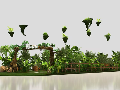 Tropical Rainforest Themed Floral Installation With Archway Green Plants And Hanging Foliage 3d model