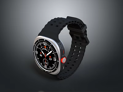 Practical Daily Life Watch With Black Dial Silicone Strap Breathable Holes And Silver Bezel 3d model