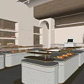 Modern Dessert Shop Interior With Open Display Counters Wooden Ceiling And Fresh Breads