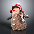 Cute Plush Snowman Doll With Red Hat Red Nose Gray Outfit Striped Scarf White Buttons