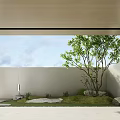 Minimalist Modern Courtyard Garden With Green Tree Grass Area Stone Decorations And White Walls