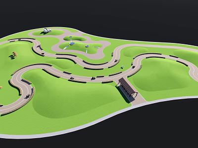Green Park Landscape Design With Winding Paths And Small Pavilion Area 3d model