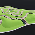 Green Park Landscape Design With Winding Paths And Small Pavilion Area
