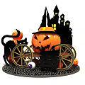 Halloween Decorative Display With Pumpkin Carriage Jack O Lantern Black Cat Spider Web
