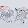 Public Facility Shopping Carts With Metal Frame Red Handles And Wheels