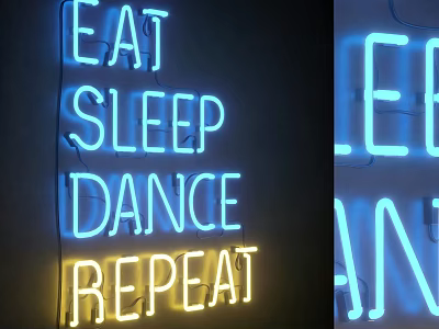 Neon Decorative Lights With EAT SLEEP DANCE REPEAT Text In Blue And Yellow 3d model