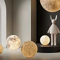 Modern Textured Moon Shaped Floor Lamps With Rabbit Figurine For Home Decor