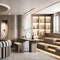 Modern Conference Room Interior With Cozy Sofas And Wooden Bookshelves