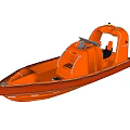 Orange Small Yacht on Rippled Water with Comfortable Seats and Control Console 3d model