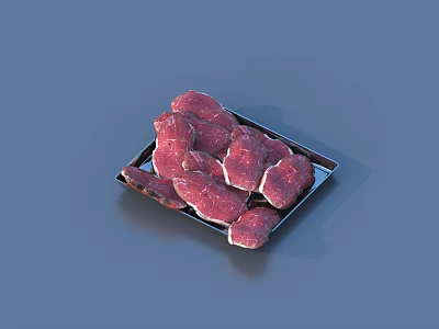 Fresh Raw Meat Pieces Arranged On Stainless Steel Tray For Cooking 3d model