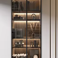 Elegant Contemporary Display Cabinet With Glass Doors Illuminated Shelves And Decorative Items