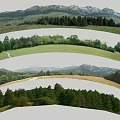 Picturesque Natural Landscape Background Wall With Rolling Green Mountains Lush Forests And Open Grasslands