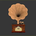 Vintage Gramophone With Brass Horn Wooden Base Vinyl Record And Decorative Details