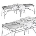Stylish Black Leather Bench With Wooden Frame Metal Legs And Knit Blanket