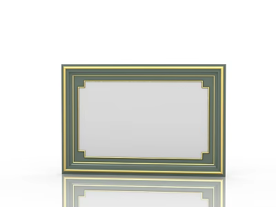 Classic Picture Frame With Green Border Gold Accents And Reflection On White Background 3d model