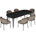 Modern Dining Table Set With Black Tabletop And Beige Upholstered Chairs 3d model