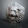 Detailed Handcrafted Lion Head Stone Sculpture with Intricate Mane Texture and Circular Base