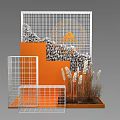 Elegant Photo Spot With White Grid Structure Orange Decorative Elements Stone Piles And Reed Plants