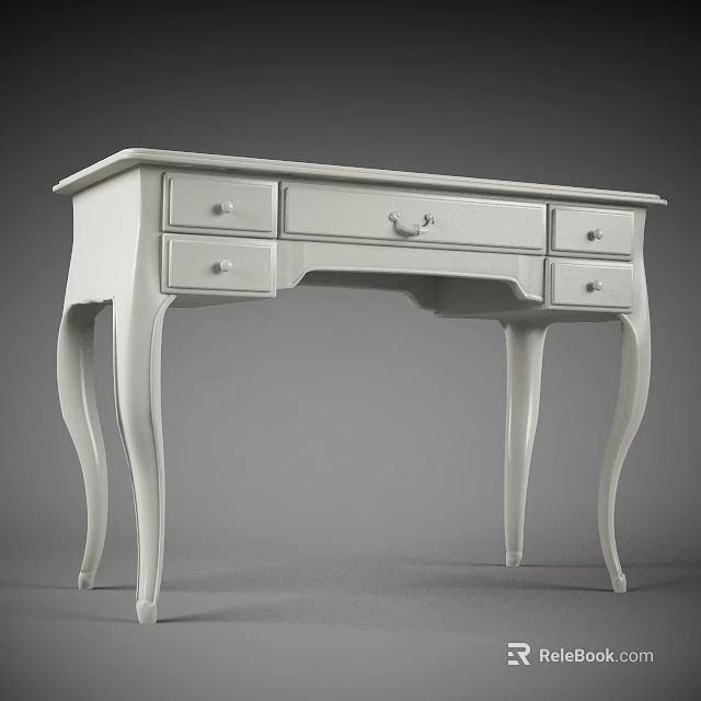 Elegant White Desk With Curved Legs And Multiple Drawers Design 3d model 