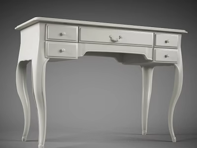 Elegant White Desk With Curved Legs And Multiple Drawers Design 3d model