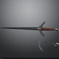 Silver Decorative Sword With Red Handle And Sharp Blade On Dark Background