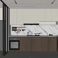 Sleek Modern Kitchen Interior With Marble Countertop Wooden Cabinetry And Built-in Appliances