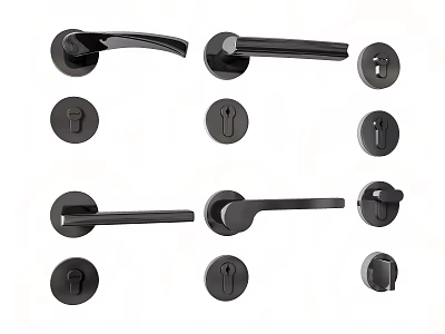 Collection of Black Door Handles with Various Styles and Lock Cylinders 3d model