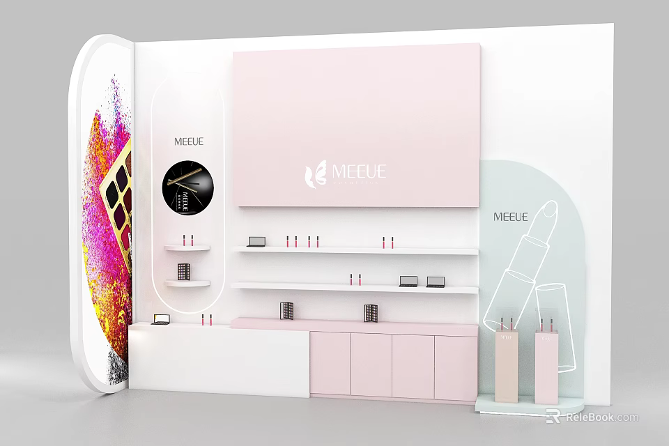 MEELE Display Shelves White and Pink for Cosmetics and Skincare Products Modern Retail Design 3d model 