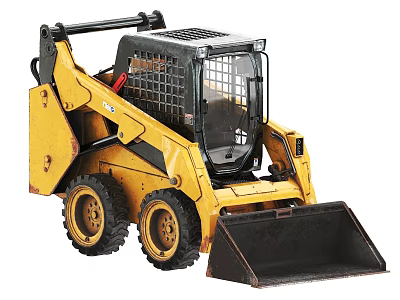 Yellow Skid Steer Loader Industrial Equipment With Cab And Front Bucket 3d model