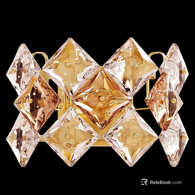 Luxurious Wall Sconce with Diamond Shaped Crystal Accents and Gold Frame in Modern Home Decor 3d model 