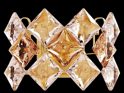Luxurious Wall Sconce with Diamond Shaped Crystal Accents and Gold Frame in Modern Home Decor 3d model