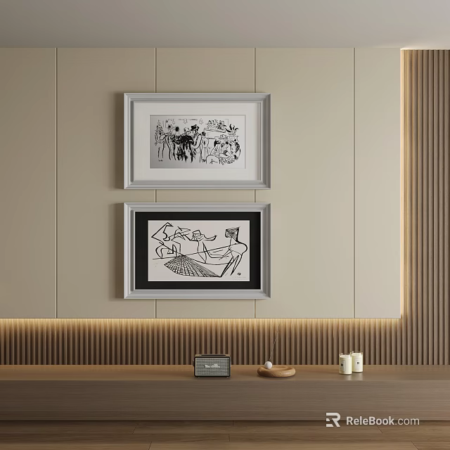 Two Framed Abstract Paintings As Wall Art In Modern Interior Decor 3d model 