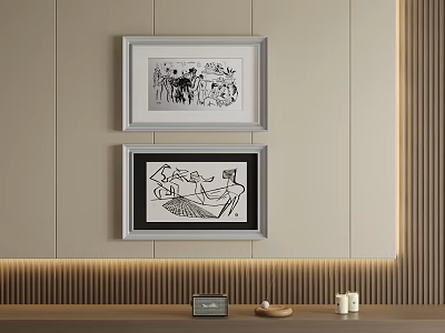 Two Framed Abstract Paintings As Wall Art In Modern Interior Decor 3d model