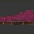 Open Guitar Case With Pink Lining Interior Holding Acoustic Guitar
