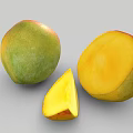 Whole Fresh Ripe Mango With Red Green Skin And Sliced Yellow Juicy Flesh