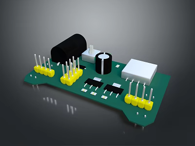 Industrial Equipment Circuit Board Featuring Green Substrate Yellow Connectors Black Components White Square Modules 3d model