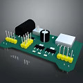 Industrial Equipment Circuit Board Featuring Green Substrate Yellow Connectors Black Components White Square Modules
