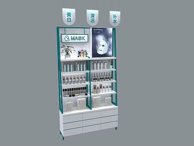 O.MARIK Cosmetic Display Shelf With Whitening Cleansing Moisturizing Products And Drawers 3d model