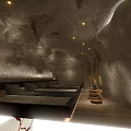 Cave Style SPA Sauna Interior With Natural Rock Walls Soft Lighting And Relaxing Ambiance