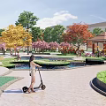 Lush Urban Square Landscape With Diverse Trees Flowering Plants Water Pond And Walking Paths