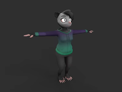 Cartoon Animal Character In Green Purple Gradient Hoodie With Arms Outstretched On Gray Background 3d model