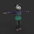 Cartoon Animal Character In Green Purple Gradient Hoodie With Arms Outstretched On Gray Background