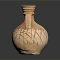 Terracotta Sculpture Carving Of Two Handled Clay Pot With Intricate Surface Patterns