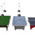 Different Types of Indoor Sports Equipment Including Billiard and Ping Pong Tables